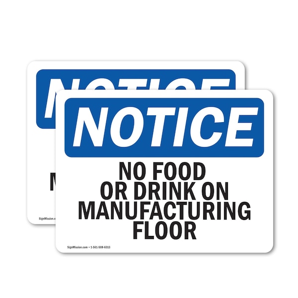 Signmission No Food Or Drinks On Manufacturing Floor, 7 in W x Rectangle, Vinyl Decal OS-2PACK-NS-D-57-L-14615 - main